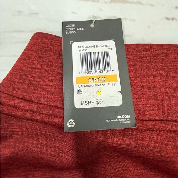 Under Armour Men's Fleece 1/4 Zip Up Red Long Sleeve Brand NEW! With Tags SMALL - Picture 4 of 5